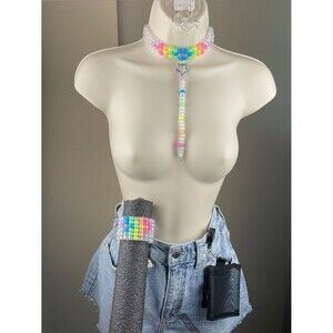 7pc Rainbow glow choker cuff wallet bag earrings nail art clear glitter